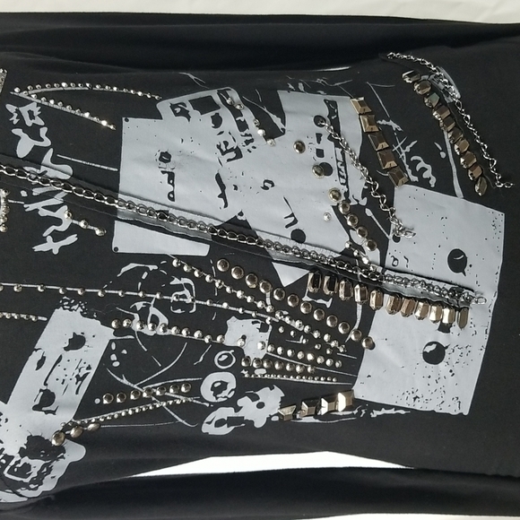 ADORE BLACK LS "MUSIC IS LIFE " EMBELLISHED BLOUSE SIZE SMALL - Picture 2 of 8